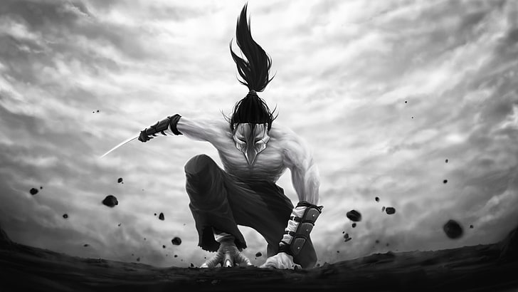 man with blade weapon digital painting, ninjas, white, rock, mask, gloves, fan art, HD wallpaper