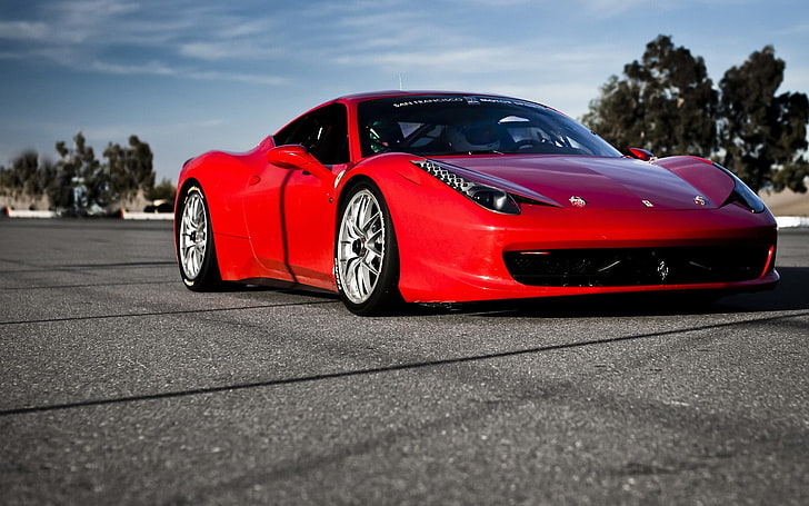красный Ferrari, спорткар, автомобиль, Ferrari, красные автомобили, HD обои