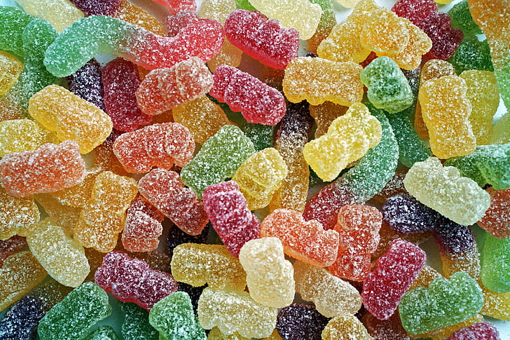 candy, colorful, eating, jelly, jelly beans, rubber, sour, sugar, sweet, sweetness, sweets, teddy bear, the background, HD wallpaper