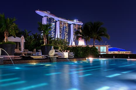 noc, światła, Singapur, Marina Bay Sands, Tapety HD HD wallpaper