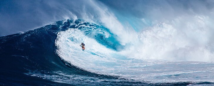 barrel wave, surfer, surf, wave, hawaii, HD wallpaper