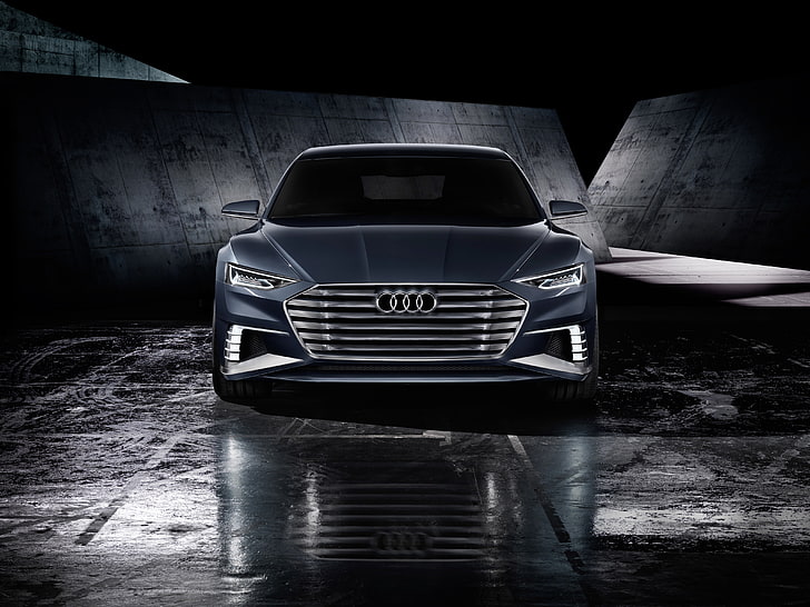 серый автомобиль Audi, ауди, пролог, авант, 2015, концепт, вид спереди, HD обои
