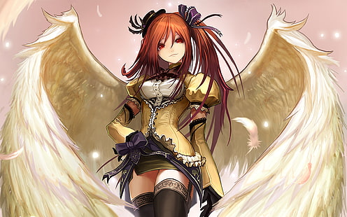 brown-haired female anime character, anime, angel, anime girls, wings, HD wallpaper HD wallpaper