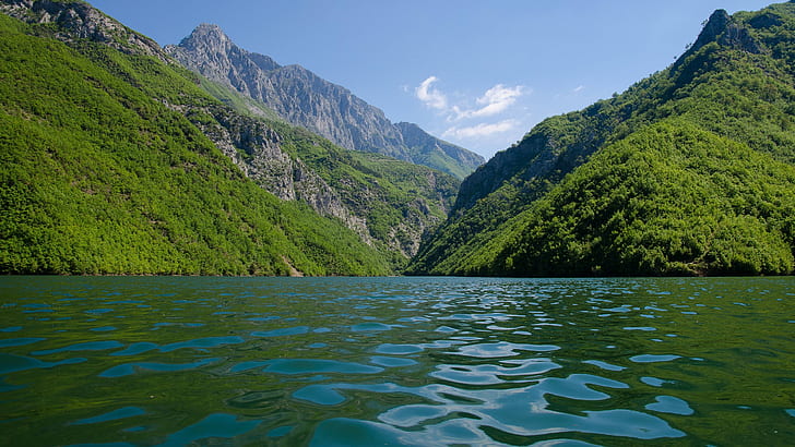 계곡, 산, 호수, 알바니아, HD 배경 화면