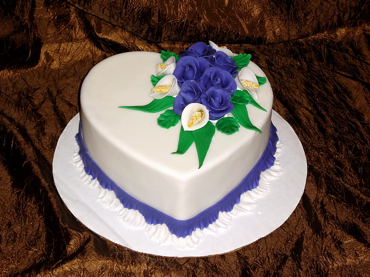 白、青、および緑の花ケーキ、ケーキ、花、装飾、gl薬、 HDデスクトップの壁紙