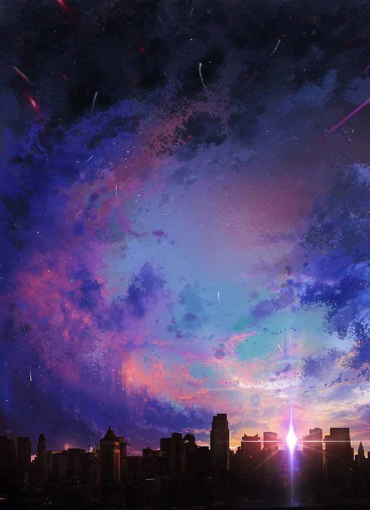 تصميم السماء الأرجواني والأزرق ، xiaopaopao711 ، سماء الليل ، ليلة مرصعة بالنجوم ، غروب الشمس ، مناظر المدينة ، الغيوم ، الشمس ، المبنى، خلفية HD، خلفية الهاتف