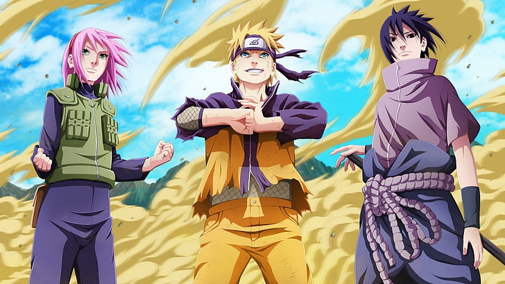 Naruto Shippuden, Naruto Uzumaki, Sasuke Uchiha, Sakura Haruno, anime, Fond d'écran HD