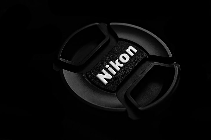 Logotipo de Nikon, Nikon, negro, oscuro, Fondo de pantalla HD