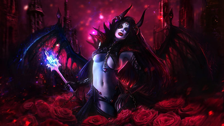 クイーンオブペインドータ2ヒーローズビデオゲームビューティフルガールズ女性悪魔＆悪魔デジタルアート壁紙HD 3840×2160、 HDデスクトップの壁紙