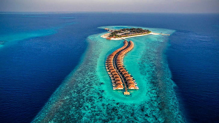 Hurawalhi Island Resort Atol de Lhaviyani Kuredu Maldivas Foto aérea 1920 × 1080, HD papel de parede
