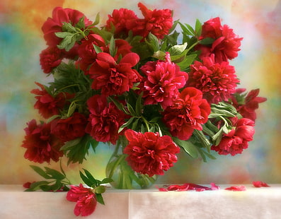 red peonies centerpiece, Flowers, bouquet, vase, peonies, HD wallpaper HD wallpaper