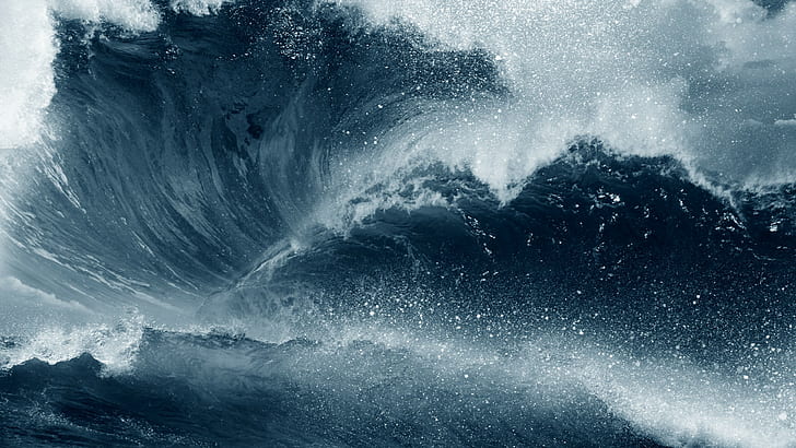 olas, mar, azul, salpicaduras, agua, Fondo de pantalla HD