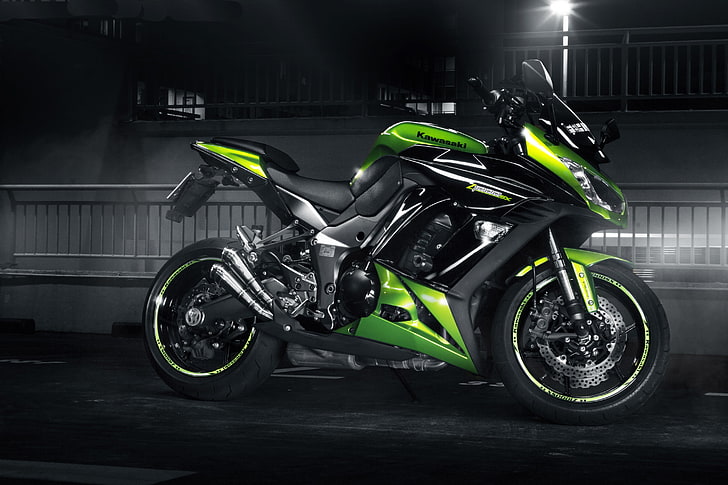 green and black Kawasaki sports bike, green, Kawasaki, profile, sport bike, Z 1000 SX, HD wallpaper