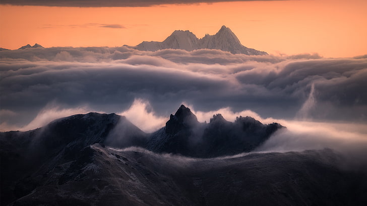 przyroda, krajobraz, góry, chmury, mgła, zachód słońca, 500px, Daniel Laan, fotografia, Tapety HD