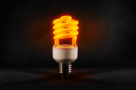 жълта CFL крушка, лампа, спирала, светлина, енергоспестяваща, HD тапет HD wallpaper