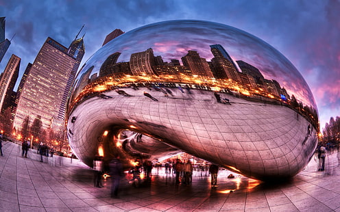 Chicago Millennium Park Fisheye, Облачные ворота Чикаго, Чикаго, парк, Fisheye, Millennium, фотография, HD обои HD wallpaper