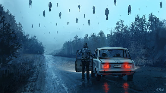  Auto, Road, Fog, People, Machine, Chernobyl, Pripyat, Art, Lada, Horror, Soul, Stefan Koidl, by Stefan Koidl, Chernobyl Horror Story, HD wallpaper HD wallpaper