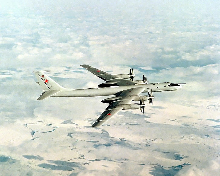 the sky, the plane, art, strategic, Soviet, turboprop, Intercontinental, Tu-95, bomber bomber, HD wallpaper