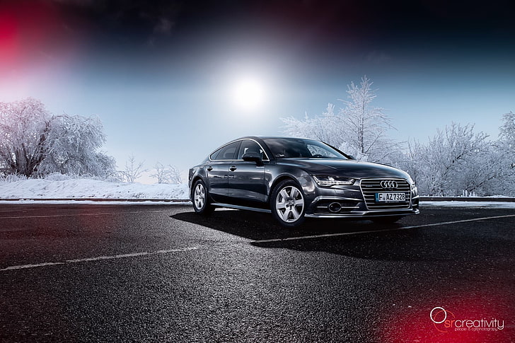 Audi sedán negro, coche, nieve, audi a7, Fondo de pantalla HD