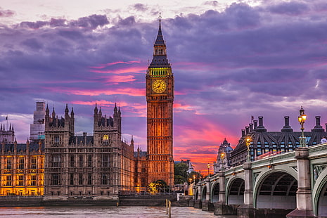 Elizabeth Tower, London, bro, staden, floden, England, London, Storbritannien, Themsen, Big Ben, Palace of Westminster, Storbritannien, Westminster Palace, HD tapet HD wallpaper