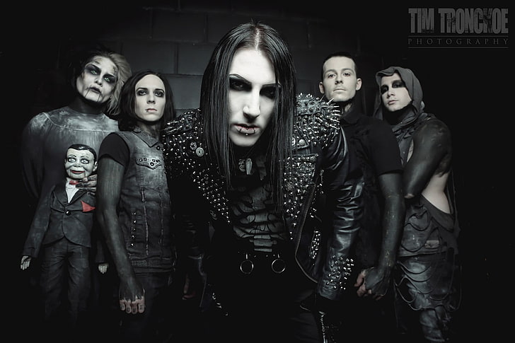 black and white skull print backpack, Motionless In White, band, metal band, rock bands, rock, rock & roll, HD wallpaper