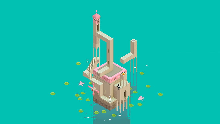 white and pink structure illustration, Monument Valley (game), video games, HD wallpaper