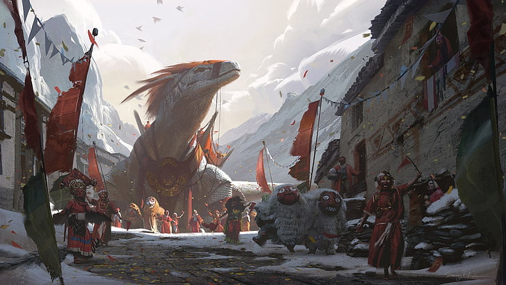 Ilustración de dragón gris, arte de fantasía, dragón, Fondo de pantalla HD