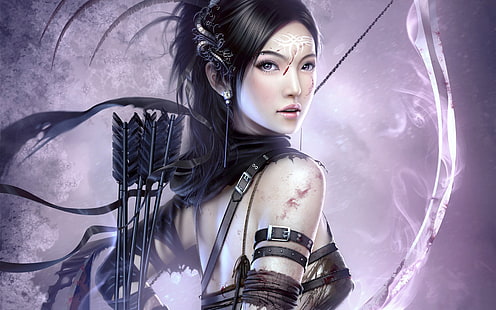 fantasy art, archer, bow, arrows, fantasy girl, HD wallpaper HD wallpaper