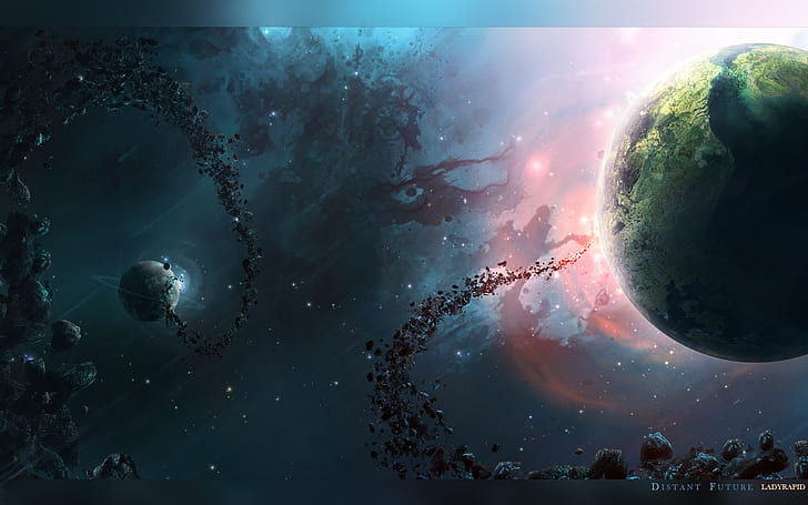 Nebula Universe HD, planet earth and asteroids painting, nebula, universe, digital, digital universe, HD wallpaper