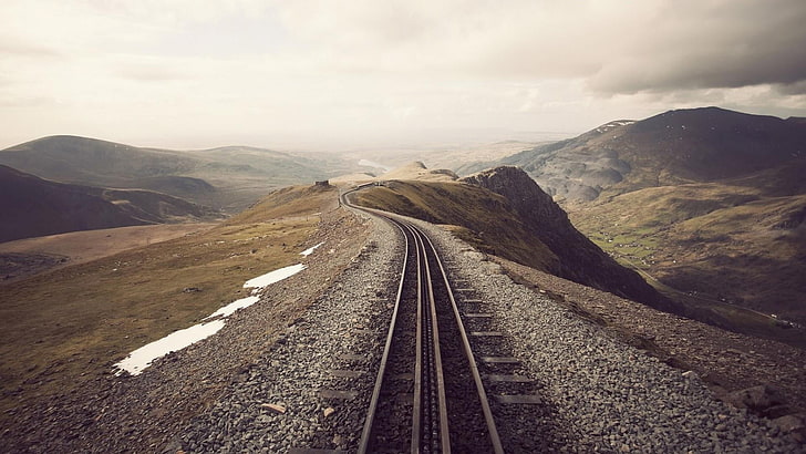 nature, railways, mountains, long route, clouds, HD wallpaper