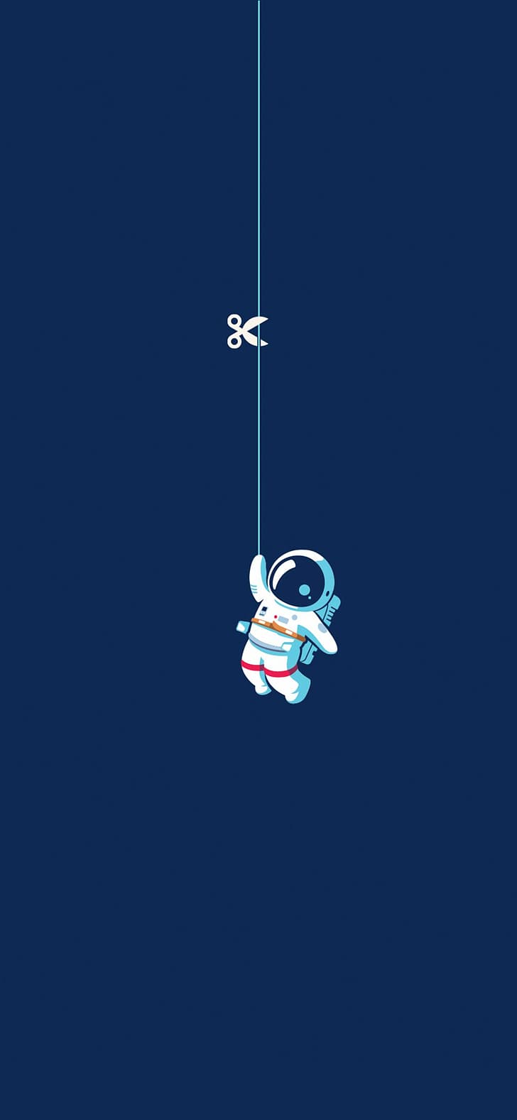 vertical, astronaut, scissors, simple background, blue background, HD wallpaper