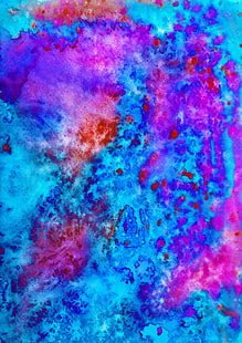 синя и лилава живопис, боя, петна, акварел, абстракция, HD тапет HD wallpaper