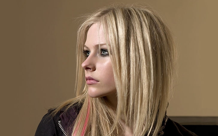 women, blonde, face, blue eyes, smoky eyes, looking away, long hair, Avril Lavigne, side view, HD wallpaper