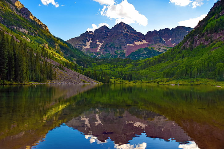 водное пространство фото, бордовые колокольчики, колорадо, сша, гора, озеро, HD обои
