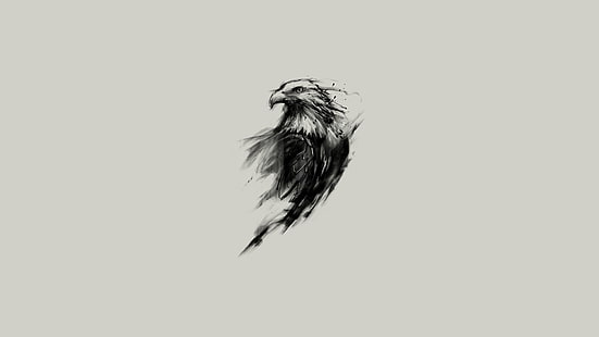 águila, minimalismo, animales, fondo simple, ilustraciones, monocromo, pájaros, Fondo de pantalla HD HD wallpaper