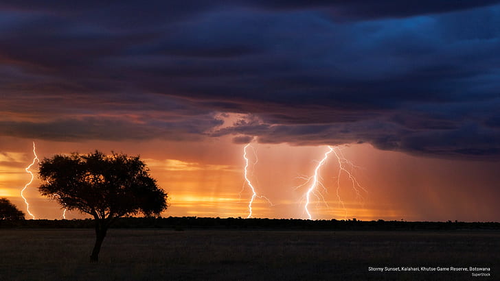 Stormy Sunset, Kalahari, Khutse Game Reserve, Botswana, Weather, HD wallpaper