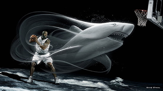 Акула баскетбольная Shaquille Oneal 1920x1080 Спорт Баскетбол HD Art, баскетбол, акулы, HD обои HD wallpaper
