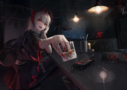 Anime Girls, Arknights, W (Arknights), offener Mund, rote Nägel, HD-Hintergrundbild HD wallpaper