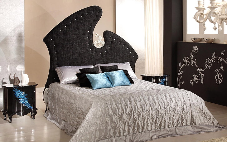 set selimut abu-abu, tempat tidur, gaya, modern, bagus, desain, Wallpaper HD