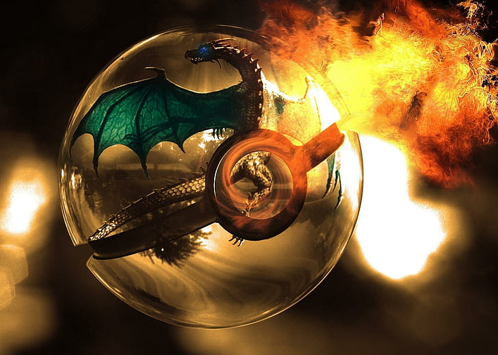 Trapped, dragon, ball, trap, fire, 3d and abstract, HD wallpaper
