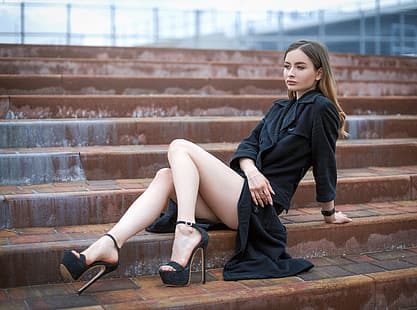  pose, Girl, legs, sitting, Sergey Gokk, HD wallpaper HD wallpaper