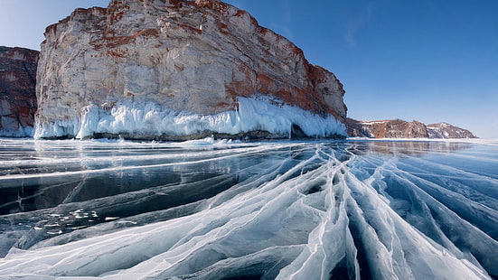 freezing, arctic, ice, winter, lake baikal, cliff, frigid, frozen lake, irkutsk, russia, water, HD wallpaper HD wallpaper