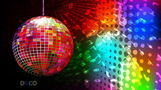 disko, bola disko, warna-warni, seni abstrak, musik, hiburan, cahaya, seni retro, bola, pencahayaan, musik retro, retro, neon, Wallpaper HD HD wallpaper