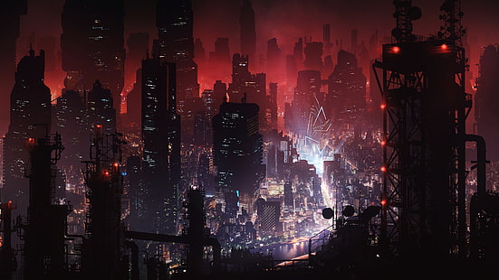  dark, artwork, cityscape, futuristic, futuristic city, HD wallpaper HD wallpaper