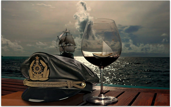boat, hat, sailor, sea, vine, HD wallpaper