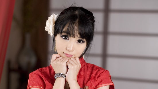 치파오, 중국식 드레스, 아시아, 여성, 모델, 한국어, 치파오, 임수연, HD 배경 화면 HD wallpaper