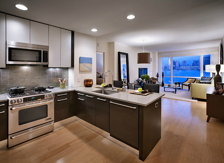ตู้ครัวสีขาวและดำในบ้านห้องครัวห้อง, วอลล์เปเปอร์ HD