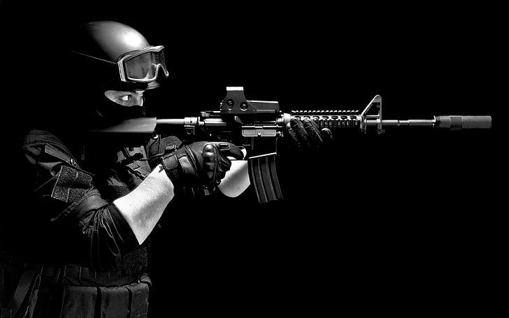 grayscale photo of soldier, weapons, background, soldiers, HD wallpaper
