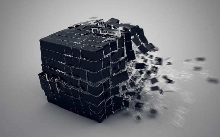 cubo, explosão, 3d, HD papel de parede
