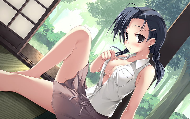 Fille déboutonnée chemise, illustration anime femelle, Anime / Animé, fille, anime, Fond d'écran HD